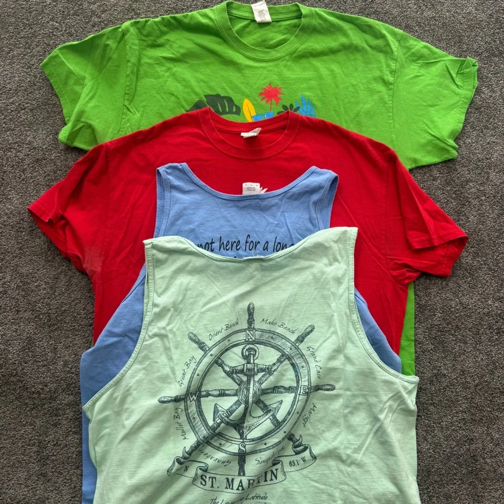 VTG lot Mens Caribbean Vacation T-Shirt Tank Top Bundle XL St Martin Oyster Bay